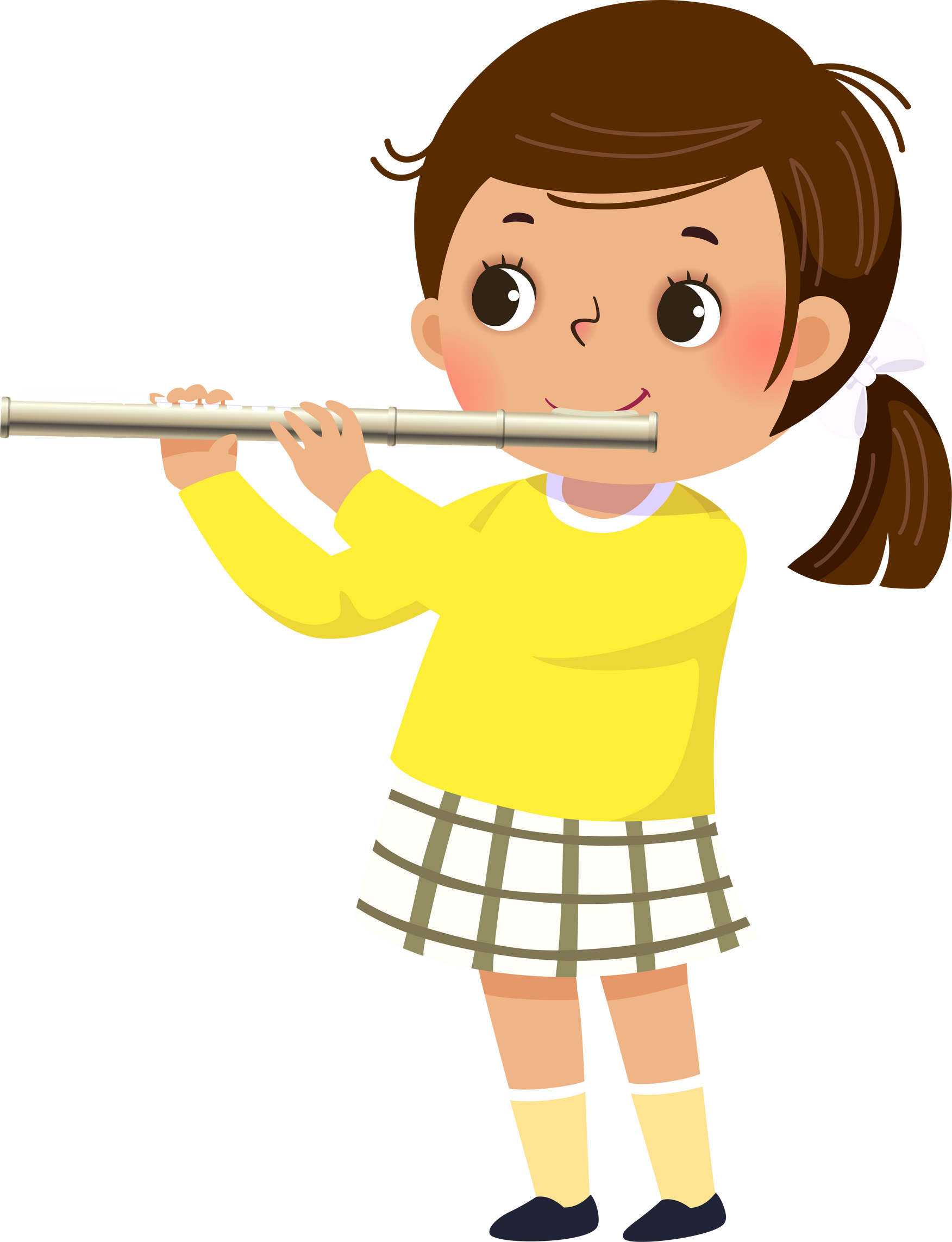 Cartoon Little Girl Playing Flute